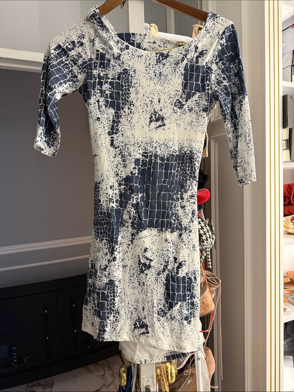 Navy and White Patterned Midi Dress Sz S- Classic Fit